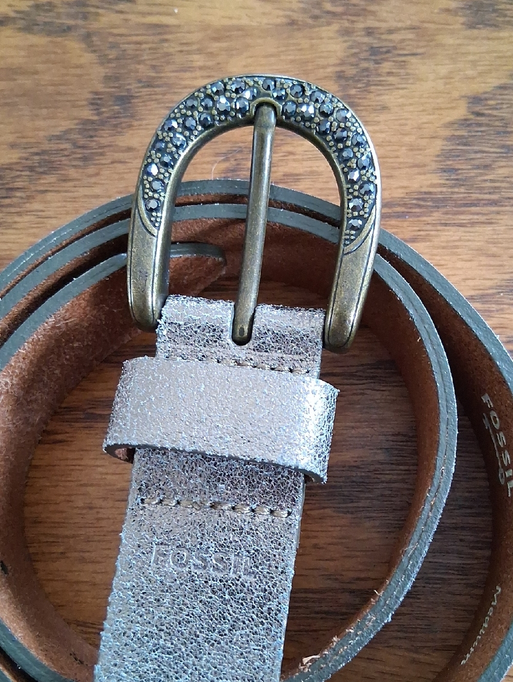 Fossil Leather Metallic Pewter Embellished Buckle Coastal Cowgirl Belt Size M